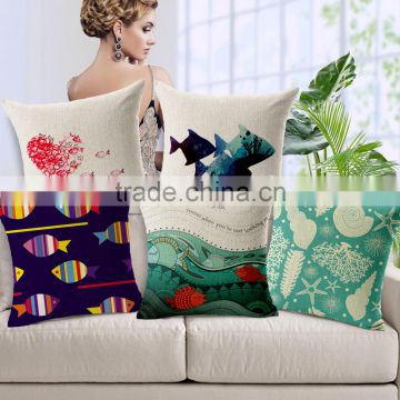 (ocean and fish) linen throw pillow STPC030