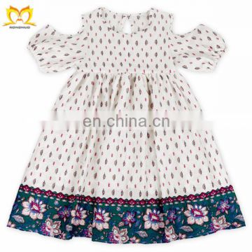 Summer Baby Girls Trendy Cold Shoulder Design Cotton Yarn Frock Wholesale Children's Boutique Kids Dresses