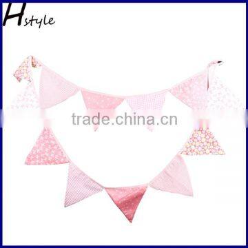 Pink Fabric Bunting Double Sided Banner Pennant 12 Flags Decoration Handmade PL007