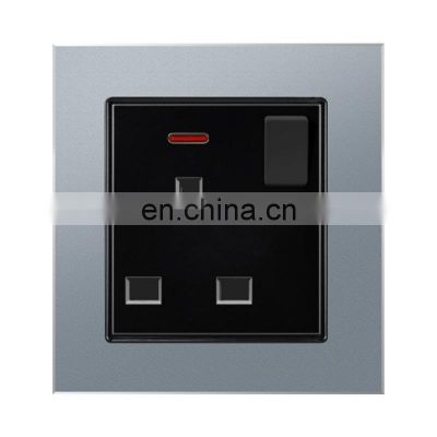 Type 86 UK Standard 3 pin Wall Socket With Switch 13A Aluminum Alloy Panel Sockets And Switches Electrical With LED Light