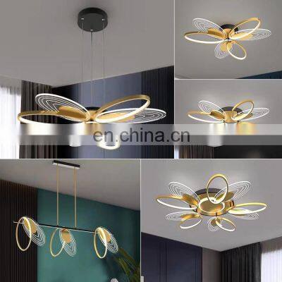 Simple Hanging Indoor Fashion Decoration Gold Black Aluminum Living Room Modern LED Ceiling Light