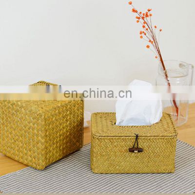 Seagrass Hand Straw Water Hyacinth Wicker Square Tissue Box Cover Brown