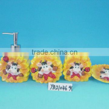 lovely kids ceramic bathroom accessory sets with chrysanthemum shape