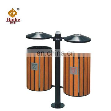Outdoor Wood and Metal Factory Sales Double Iron Waste Bin