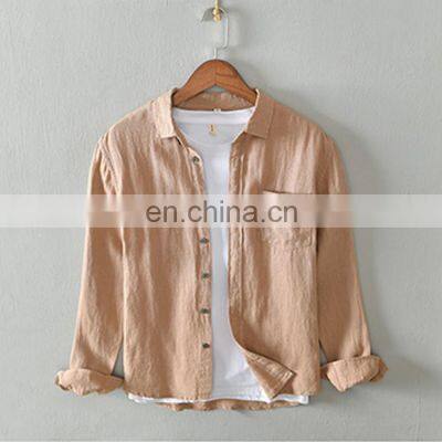 Breathable Solid Color Quick Dry 100% Linen Custom Satin Mens Clothing Casual Shirt Wholesale