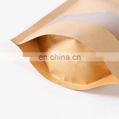 OEM natural kraft paper pouch moisture proof plastic lined resealable kraft paper bags with shaped window