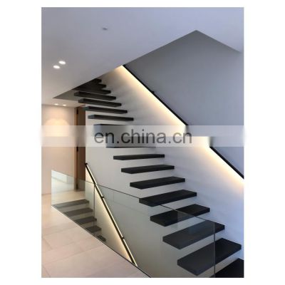 Custom Black Finish Steps Stairs Floating Staircase Minimalist Design