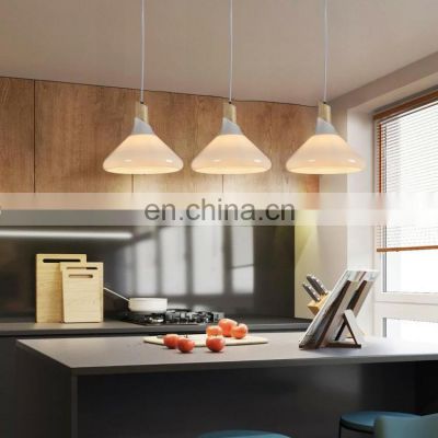 HUAYI New Product Modern Style Bedroom Living Room Indoor Iron Wooden Glass Hanging Pendant Light