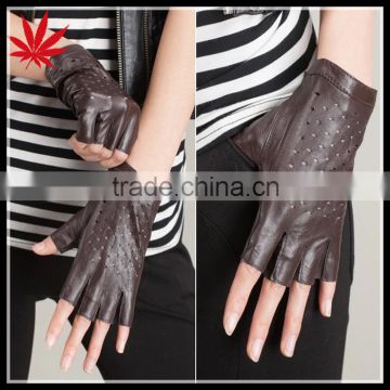 Ladies Urban fashion fingerless leather gloves with holes on the back