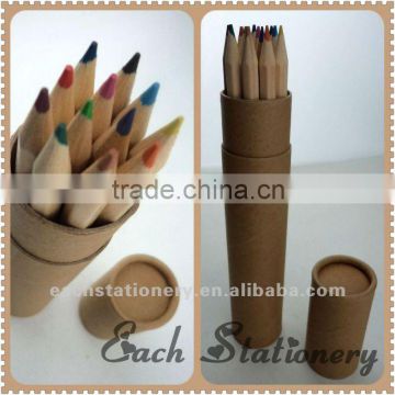 7 inch natural wooden color pencil in tube tin box 12 pcs set