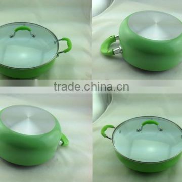 Cheap Aluminum ceramic nonstick shallow green casserole pot with lid