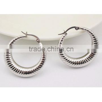 Textured Women Silver Round Hoop Earring Stainless Steel