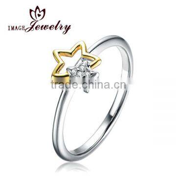 Wholesale Rhodium Plated Silver Star Ring 925 Sterling Silver Five-Pointed Star Ring