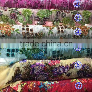CL60047 New arrival high quality real silk lace fabric with handmade beads for sale