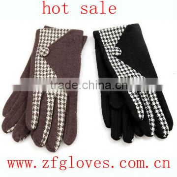 lady wool gloves named fashion houndstooth stud string knit gloves