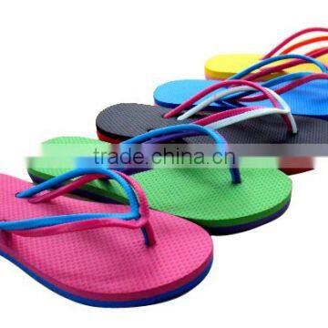 Fashion girls eva flip flops with double color lace for 2015