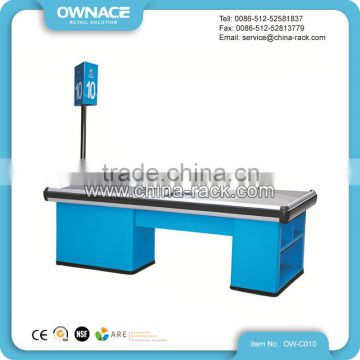 high quality automatic supermarket cashier checkout counter with conveyor belt