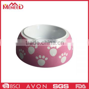 2015 pink color footprint round shape cheap hard plastic pet food bowl for promotion, plastic insulated food bowl