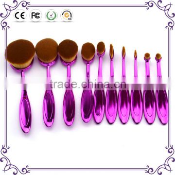 10pcs oval brush set plastic handle soft synthetic hair foundation powder tooth brush shape makeup set