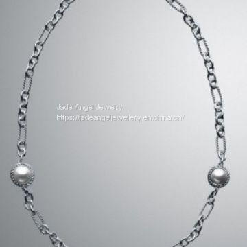 DY Inspired Sterling Silver White Pearl Wrap Chain Necklace 18 inches