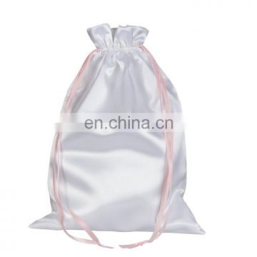 large white satin drawstring shoe bag