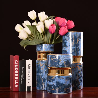 Black Blue Gold Glaze Light Luxury Simple Chinese Jingdezhen Ceramic Vase For Living Room