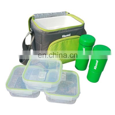 Travel cooler bag with plastic food container and water bottle Eco-friendly COMPLETE Meal Prep Bag  Insulated Lunch Bag