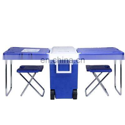 Custom portable 28 L  plastic wheeled cooler box with table and chair for picnic
