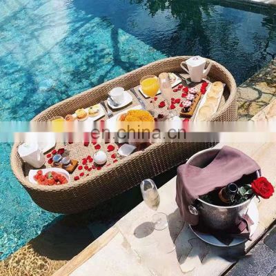 High Quality PE Rattan Floating Pool Tray Hotel Water Floating Breakfast Serving Tray