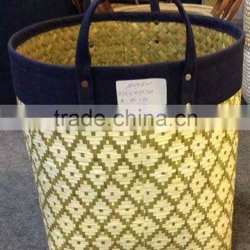 High quality best selling eco-friendly Striped seagrass baskets with black cloth on the trim from Vietnam