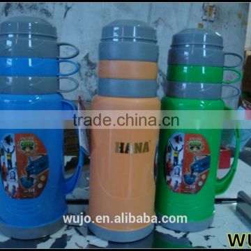 thermos vacuum flask with glass liner / glass water bottle / plastic thermos pot / China factory