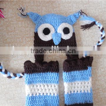 owl animal hat blue color baby leg warmers