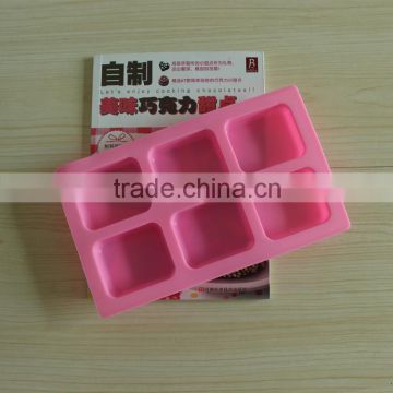 Wholesale food grade 6 cavity 7x6x2.5cm nonstick flexible rectangle with round corner hand make soap mould