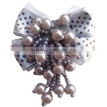 polka dots polyester ribbon flower with bead for shoes ornament