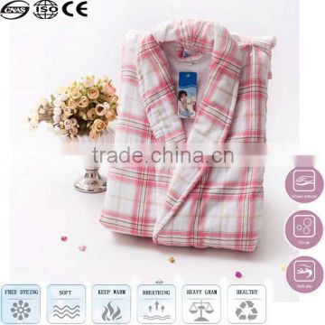 warm sexy white pink grid cotton quilted bathrobe
