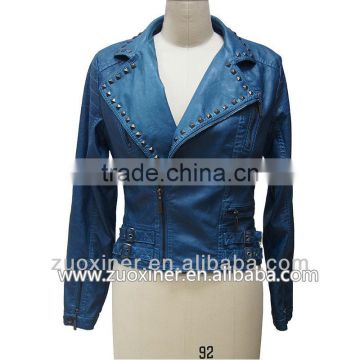 2014 fahion cheap pu leather women washed jackets with zipper