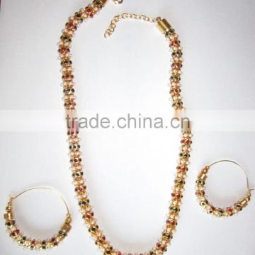 Crystal necklace string hoop earrings set