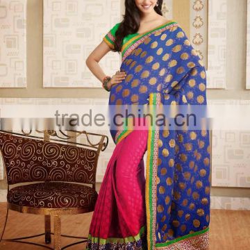 Trendy Embroidered Saree Half And Half Banarasi Silk Saree DA603