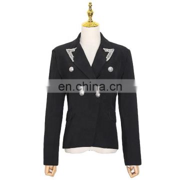 TWOTWINSTYLE Blazers Female Black Casual Notched Collar Long Sleeve Patchwork Sequin Tunic