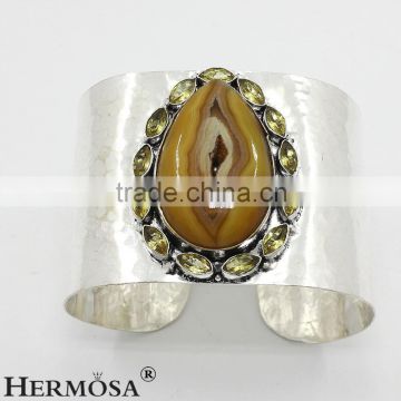 Hermosa Jewelry NEW ARRIVAL Silver Yellow Jade Cuff Bracelets Bangles Jewelry China Factory Price