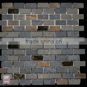 rusty slate with glass mixd mosaic tile