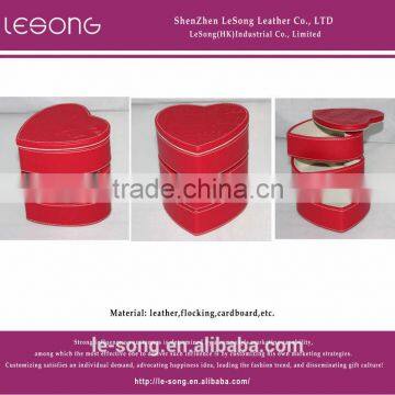 Red PU Letaher Three Layers Heart-shaped Jewelry Storage Box