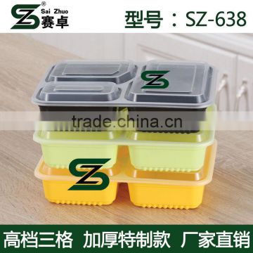 square 3compartment disposable plastic food container with clear lid, microwave safe ,FDA approval,LFGB approval