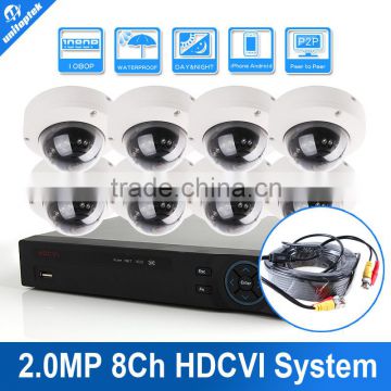 Full 1080P 8Ch CCTV DVR Kit HD CVR +8Pcs 2.0MP IR 10M Outdoor Vandal-proof 1080P Dome 8CH HDCVI DVR Camera System Kit