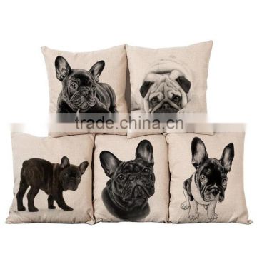 Home Decorative Sofa Cushion Throw Pillow Cases Cartoon Flax Cotton Square Cartoon Dog Pillow Cushion Cover