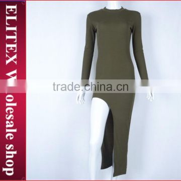 Wholesale fashion stock high cut green long one piece party dress