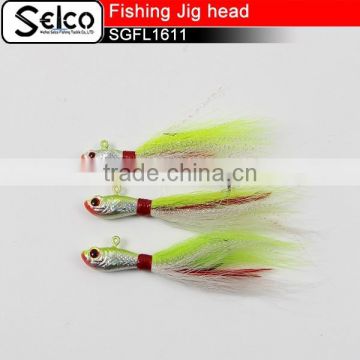 Artifical fish head, bucktail fishing jigs, colorful deer feather