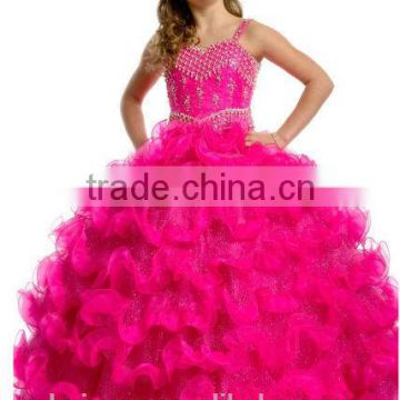 pink beaded heavy backless strap girl's gown