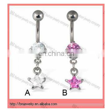 New arrive !! colorful crystal Belly button ring with dangling star shaped gem navel body piercing jewelry rings
