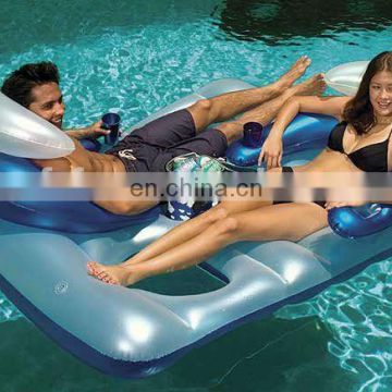 Inflatable Double Floating Mattress with Can Holder